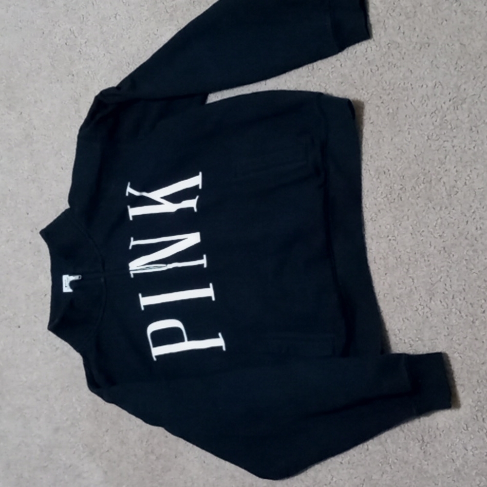 PINK Victoria's Secret quarter-zip pullover crop sweatshirt, black, size large